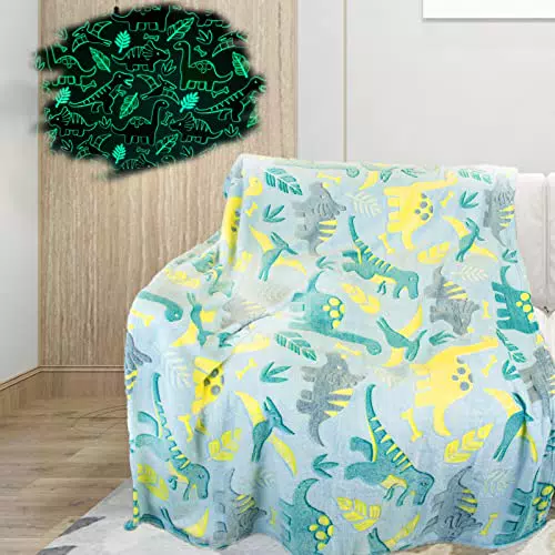 Kuscheldecke mit leuchtenden Dinosaurier-Motiven - Ideal für Kinderzimmer