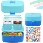 Kinder-Lunchbox mit Fächern Bento-Box, BPA-frei, auslaufsicher und wasserdicht - bunt mit Cartoon-Aufkleber