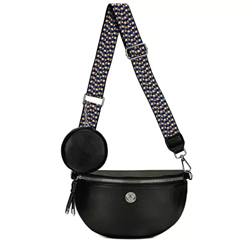 YISUOHOOM Bauchtasche Damen Crossbody Bag Umhängetasche Handtasche Gürteltasche Vegan Leder Schwarz