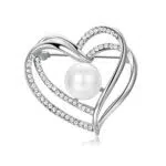 Herzform Brosche von Yoursfs - Weißgold Vergoldet mit Künstlichen Diamanten und Perlen - Ideales Geschenk für Damen, Frauen, Mädchen - Valentinstag oder Geburtstag