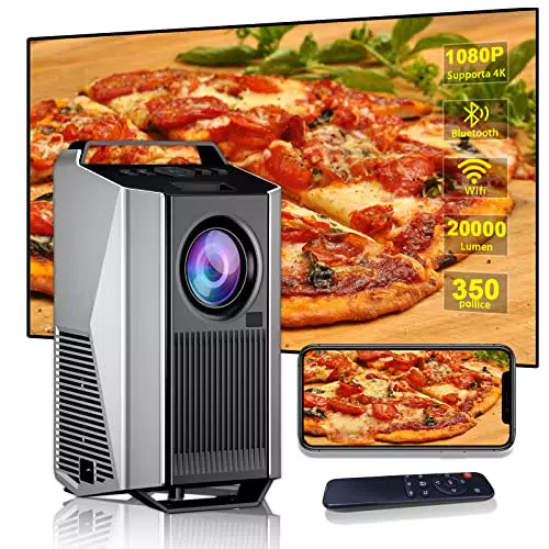 WLAN-Projektor mit Bluetooth für Home TV Kino Theater - Full HD 1080p, 4K, 20.000 Lumen, 350 Zoll Bildschirm