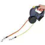 Einziehbare Hundeleine für 2 Hunde mit LED-Leuchten und reflektierendem Nylon-Gurtband