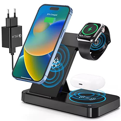 Ladestation für iPhone und Apple Watch - Faltbares 15W Wireless Charger - Kompatibel mit iPhone und Apple Watch Serie, AirPods Pro 2