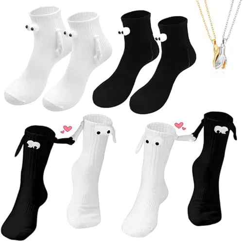 "Magnetische Paar-Socken mit 3D Puppe und Halsketten-Anhänger - Lustige Unisex-Hand-in-Hand-Socken"
