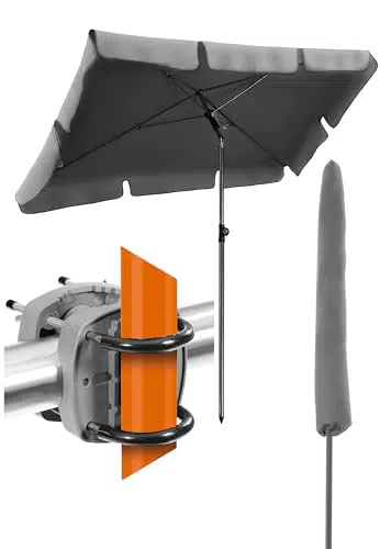 Sonnenschirm Balkon - 3-in-1 Set Sonnenschutz Balkon - UV50+ Sonnenschirm rechteckig 200x125 cm - Anthrazit