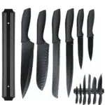 Messer Set mit Santoku, Koch- und Gemüsemesser aus Edelstahl - Soft-Touch-Griffe - Magnetischer Messerhalter