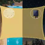 Wasserdichtes Sonnensegel mit LED-Solar-Lichterkette für Terrasse und Garten - UV-Schutz - Wetterfest