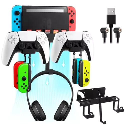 Wandhalterung für Nintendo Switch mit 2-Wege-Magnetladekabel und Joy-Con-Haken