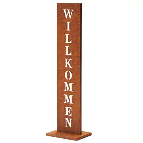 Willkommen-Standschild von AMARE - 20 x 15 x 72 cm, Rostfarben
