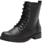 Amazon Essentials Damen Kampfstiefel mit Schnürung, Schwarz Krokodilaufdruck