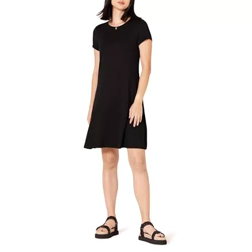 Amazon Essentials Damen Swing-Kleid mit U-Ausschnitt, Schwarz
