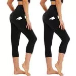 AMIYOYO Damen Capri Leggings mit Taschen - Sport Leggins High Waist 7/8 Yoga Hose - Blickdicht & Dehnbar - 2er Pack