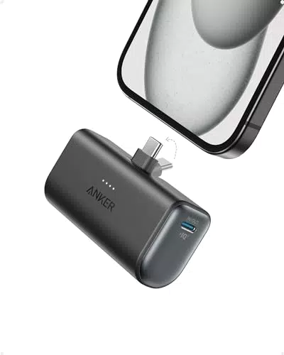 Anker Nano Powerbank 5000mAh mit integriertem faltbarem USB-C Konnektor - Kompatibel mit iPhone, Samsung, Huawei, iPad, AirPods uvm.