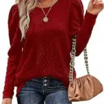 Aokosor Damen Strickpullover mit Puffärmeln für den Winter