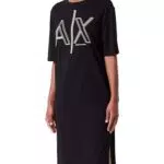 Armani Exchange Damenkleid mit großem Logo-Print und Rundhalsausschnitt.