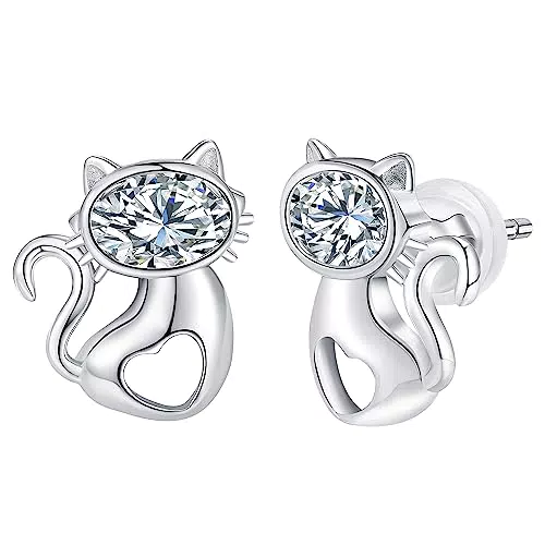 "Arrebol Katzen Ohrringe aus 925 Sterling Silber für Damen - Original Schmuck für Katzenliebhaberinnen"