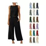 Marken Damen Zweiteiliger Leinen Freizeitanzug - Sommer Tank Top und Lockere Hose