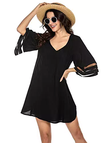 Strandkleid Damen Balancora Bikini Cover Up Sommer Bademode Schwarz