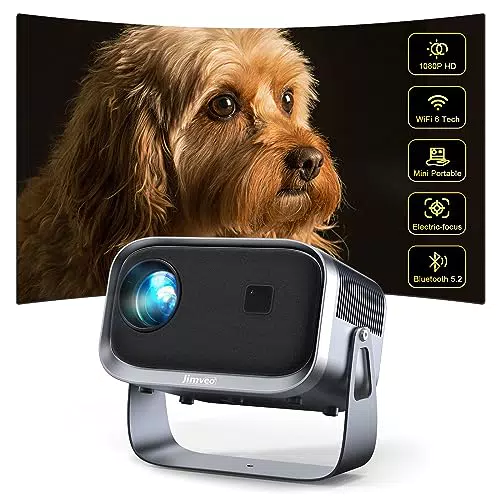 Beamer±360° Rotating Mini Beamer 1080P Full HD 12000L WiFi6 Bluetooth Projektor Jimveo Sky Beamer Unterstützt 4K Heimkino 300'' Display mit iOS/Android/TV Stick/USB