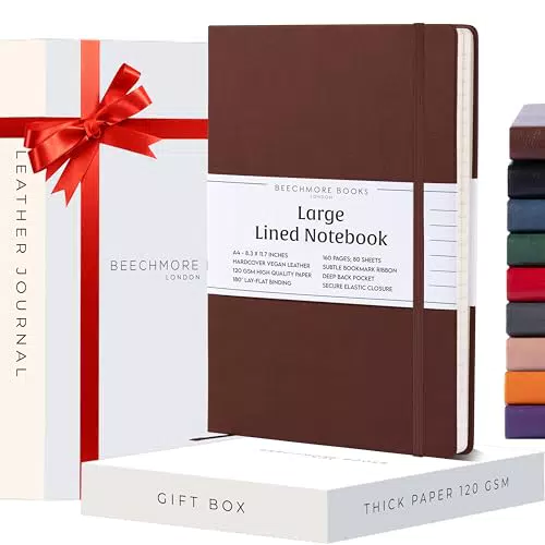 Beechmore Books Notizbuch liniert - Premium Hardcover Journal aus veganem Leder, 120gsm Papier, Geschenkbox