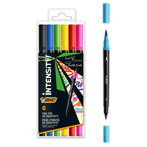 BIC Intensity Filzstifte Set mit Dual Tip Brush Pen - Malen in 6 Farben