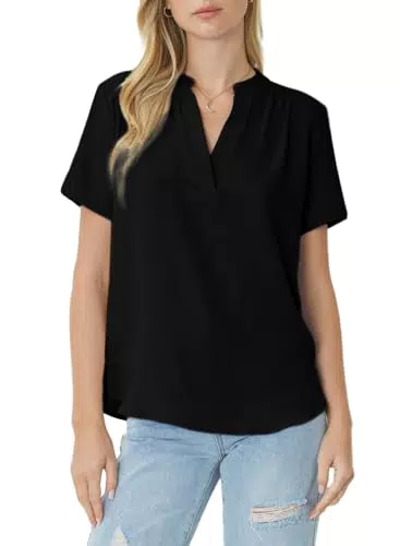 Elegante Blusen für Damen - Chiffon V-Ausschnitt, Kurzarm, Lässiges Basic