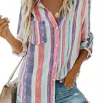 BLENCOT Damen Bluse Langarm Hemden Streifen Oberteile