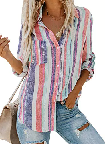 "BLENCOT Damen Bluse Langarm Hemden Streifen Oberteile"