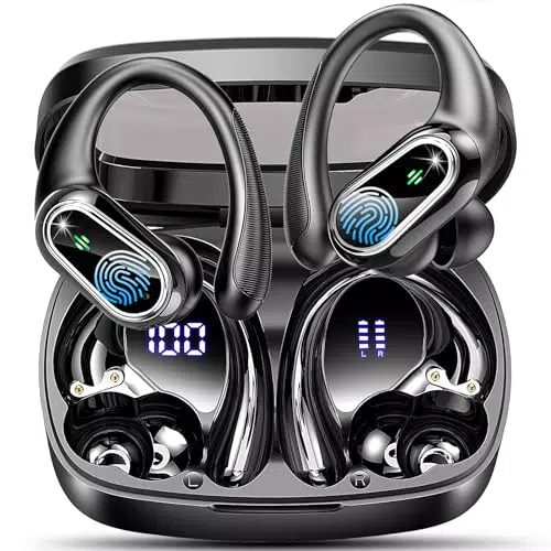 Kabellose Bluetooth Kopfhörer Sport mit HD Mic und Noise Cancelling - Wasserdicht, LED Anzeige