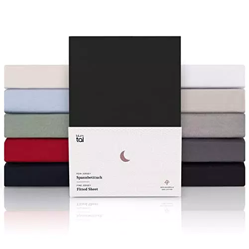 Blumtal® Premium Spannbettlaken 90x200cm - Oeko-TEX zertifiziertes Jersey Bettlaken aus 100% Baumwolle - Schwarz
