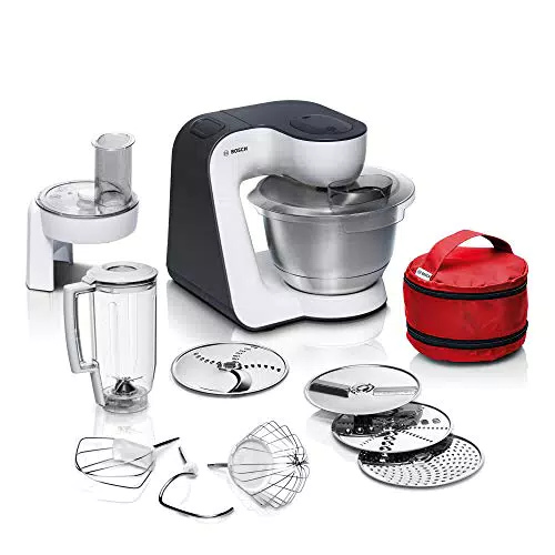 Bosch Küchenmaschine Serie 4 MUM50E32DE, Edelstahl-Schüssel, Mixer, Planetenrührwerk, Knethaken, Schlag-, Rührbesen, Durchlaufschnitzler.