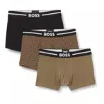 BOSS Herren Trunk 3P Bold Design Dreier-Pack eng anliegende Boxershorts aus Stretch-Baumwolle mit kurzem Bein und Logo am Bund Dunkelgrün X