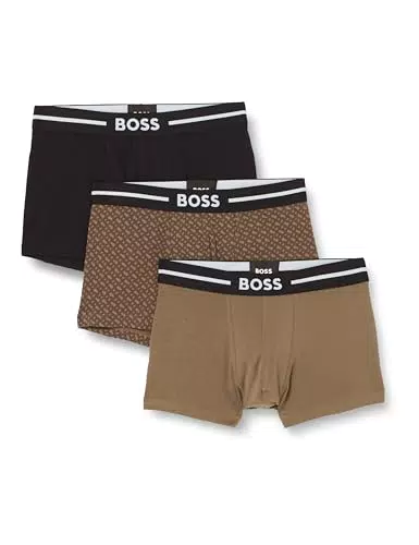 BOSS Herren Trunk 3P Bold Design Dreier-Pack eng anliegende Boxershorts aus Stretch-Baumwolle mit kurzem Bein und Logo am Bund Dunkelgrün X
