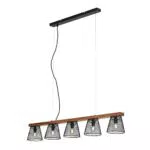 BRILONER Leuchten Pendelleuchte 5-flammig Retro Vintage höhenverstellbar Gitteroptik E14 25 Watt Metall-Holz Schwarz