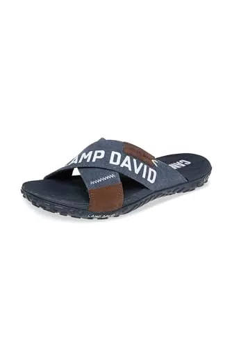 Camp David Herren Beach Slipper mit Logo - Blau - Größe 43
