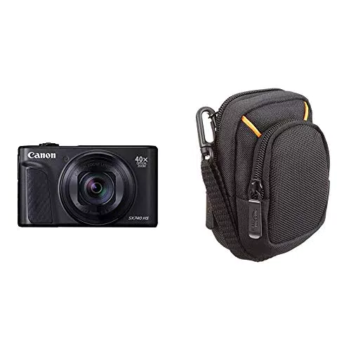 Canon PowerShot SX740 HS Digitalkamera mit 40-fach optischem Zoom und Amazon Basics Kameratasche.