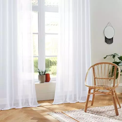 CUTEWIND Sheer Voile Gardinen mit Ösen - Transparente Gardine aus Voile Polyester für Wohnzimmer und Schlafzimmer - 140 X 175 cm - Weiß