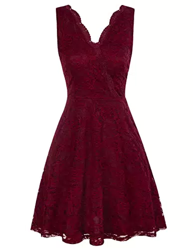 Elegantes Damen A-Linie Partykleid mit V-Ausschnitt und Spitze - Ideal für Weihnachten und Hochzeiten