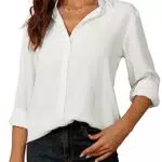 Bluse Damen Langarm Button-Down Kragen Chiffon für Büroarbeit