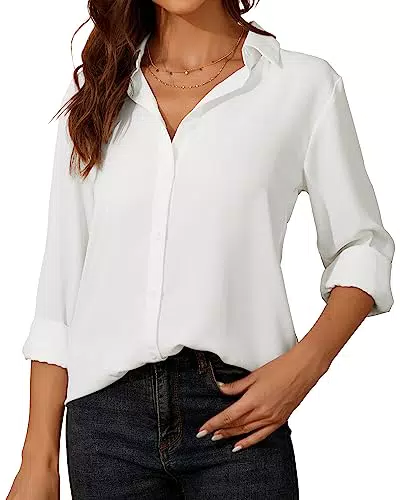 Bluse Damen Langarm Button-Down Kragen Chiffon für Büroarbeit