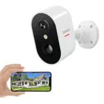 DEKCO Überwachungskamera für Innen und Außen mit Akku und WLAN, 1080P, PIR Bewegungsmelder, Nachtsicht - IP66 Wasserdicht - Wi-Fi Unterstützung - 128GB SD-Karten Slot