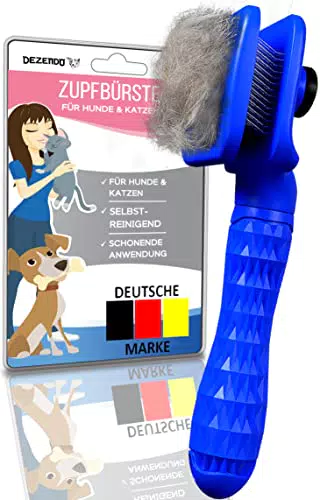 DEZENDO® Selbstreinigende Zupfbürste für Hunde & Katzen mit Mittel- und Langhaar - Sichere Fellpflege für Katzen und Hunde - Entfernt effektiv Katzenhaare