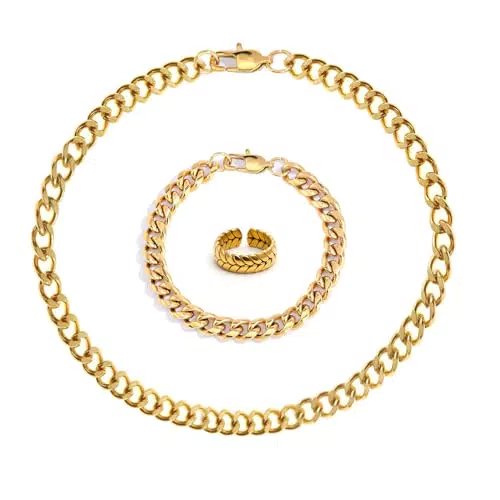 Goldkette Herren aus Edelstahl - Klassische Panzerkette, Cuban Link Chain 55cm