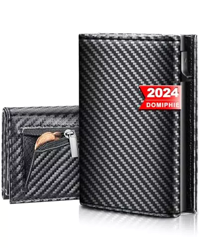 DOMIPHIE Slim Wallet Mit Münzfach - Geldbörse Herren - Smart Wallet Herren - RFID Blocking Minimalist Credit Card Holder - Lockcard Wallets for Men with Gift Box