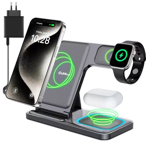 Apple Watch und iPhone Ladestation - 3 in 1 Faltbare Ladestation mit kabellosem Charger für iWatch und iPhone