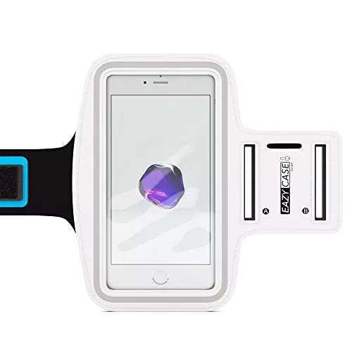 EAZY CASE Sport Armband für Smartphones bis 5,5 Zoll - Schweißfestes Unisex Sportarmband mit Kopfhöreröffnung, Weiß.