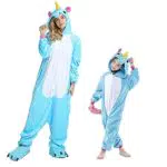 Einhorn Kostüm Pyjama Pegasus Onesie für Männer, Frauen, Kinder - Blau