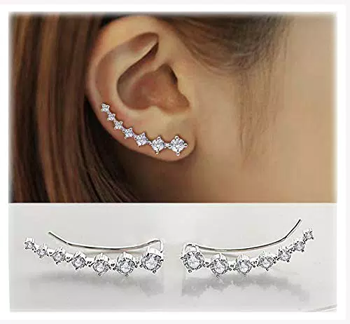 Bling Ohrklemmen mit 7 Kristallen aus 925er Sterling Silber - Hypoallergen