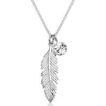 Elli Damen Halskette mit Feder Anhänger und Kristall in 925 Sterling Silber