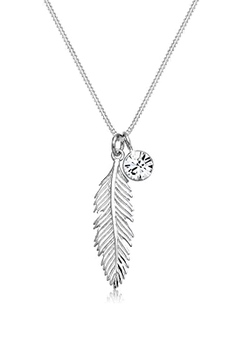"Elli Damen Halskette mit Feder Anhänger und Kristall in 925 Sterling Silber"